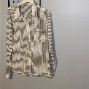 White long sleeve dressy shirt with black lines